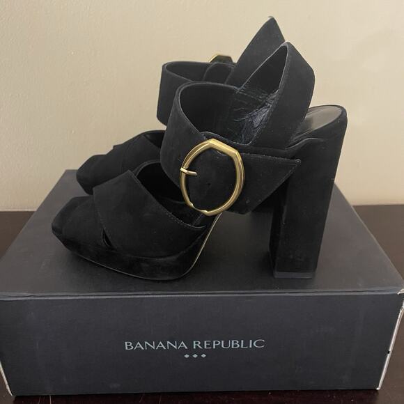 Banana Republic Suede Block Heel Sandals Size 7 - Picture 1 of 7